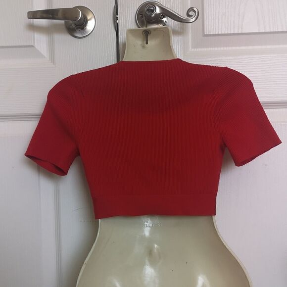 Wilfred Ladies Ribbed Tie Front Crop Top Small Red - Picture 4 of 16